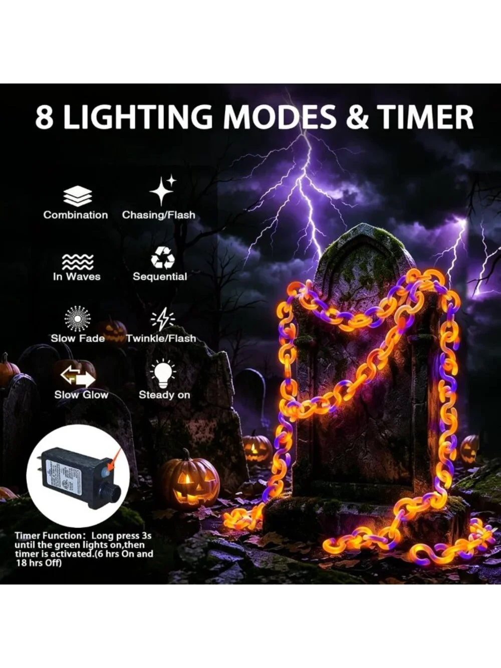 2 Pack 16.4 ft Orange Halloween Chain Lights - Festive Outdoor Decor